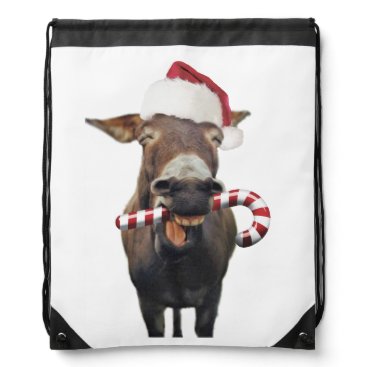 Christmas donkey - santa donkey - donkey santa drawstring bag