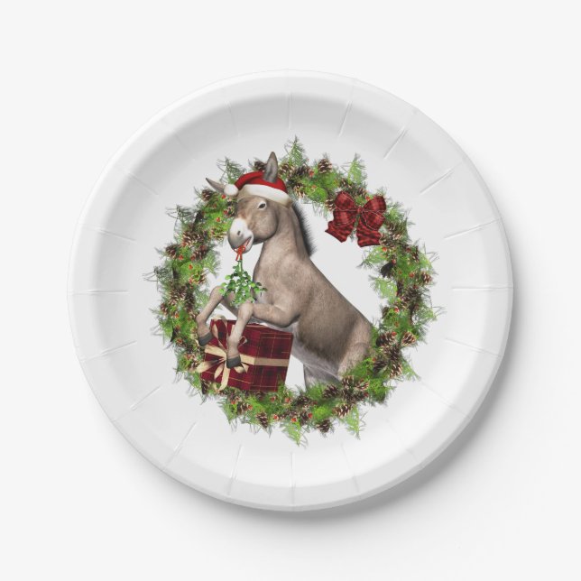 Christmas Donkey Santa Paper Plates (Front)