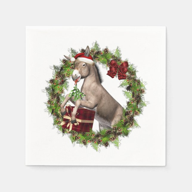 Christmas Donkey Santa White Cocktail Napkin (Front)