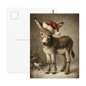 Christmas Donkey Vintage Postcard