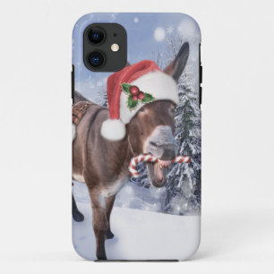 Christmas donkey with funny red hat iPhone 11 case