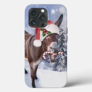 Christmas donkey with funny red hat iPhone 13 pro case