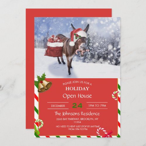 Christmas donkey with funny red hat          invitation