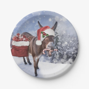 Christmas donkey with funny red hat paper plates