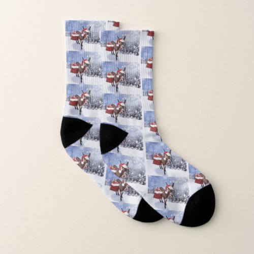 Christmas donkey with funny red hat socks