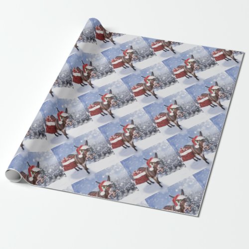 Christmas donkey with funny red hat wrapping paper