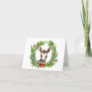 Christmas Donkey with Holiday Wreath BLANK Card