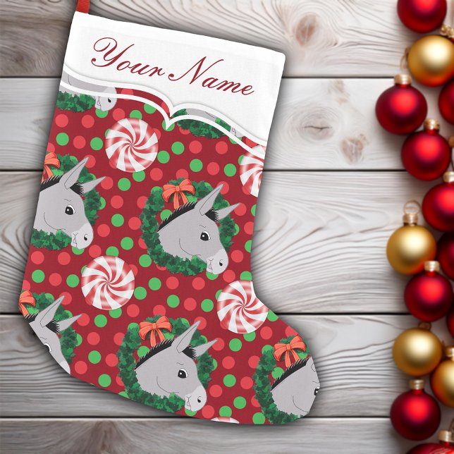 Christmas Donkey Wreath Candy Pattern Personalized Small Christmas Stocking (Christmas Donkey Wreath Candy Pattern Personalized Small Christmas Stocking)