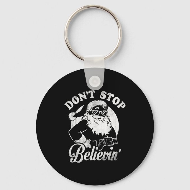 Christmas Don't Stop Believin' Santa Outline  Keychain (Front)
