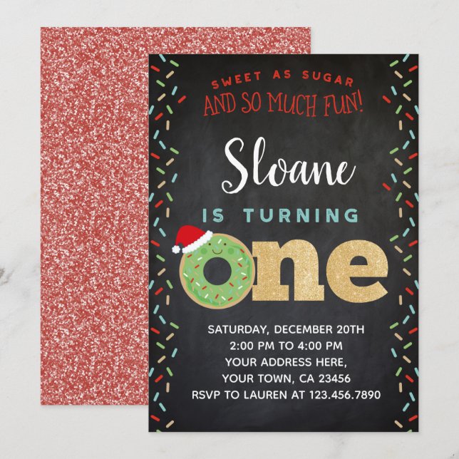 Christmas Donut 1st Birthday Invitation (Front/Back)