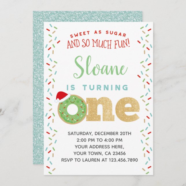 Christmas Donut 1st Birthday Invitation (Front/Back)