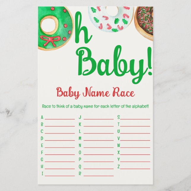 Christmas Donut Baby Shower Baby Name Race Game (Front)