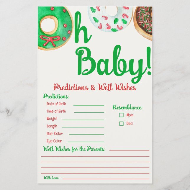 Christmas Donut Baby Shower Predictions Game (Front)