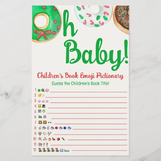 Christmas Donut Baby Shower Predictions Game (Front)