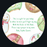 Christmas donut cookies. Prayer candle label<br><div class="desc">Winter Baby Shower. Christmas cookies with sprinkles,  donuts with sprinkles. Santa baby shower them.</div>