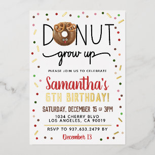 Christmas Donut Grow Up Birthday Foil Invitation