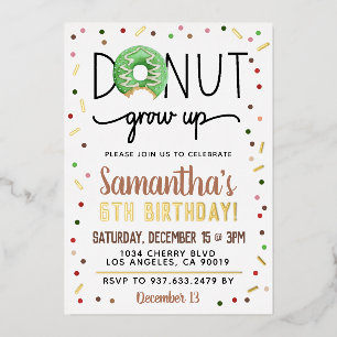 Christmas Donut Grow Up Birthday Foil Invitation