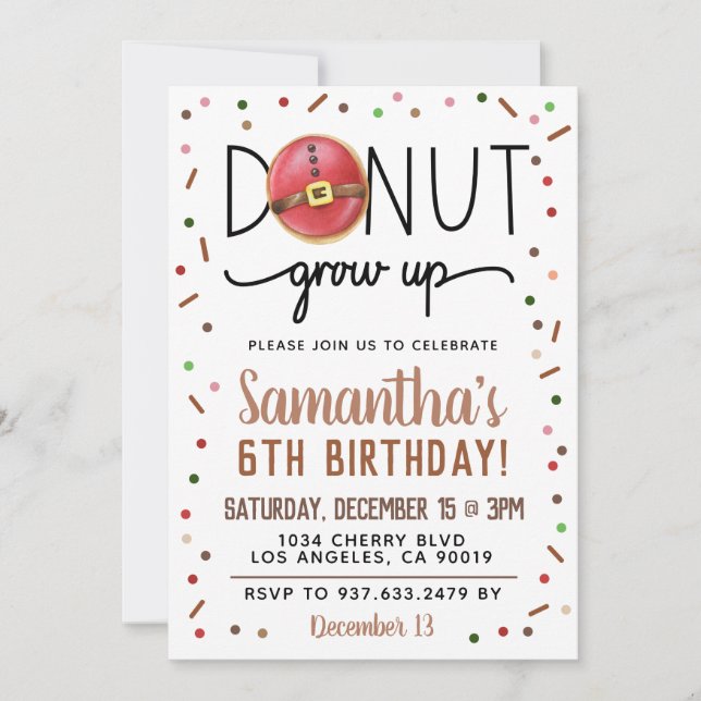 Christmas Donut Grow Up Birthday Invitation (Front)