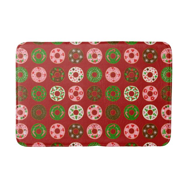 Christmas Donut Holiday Treat Pattern Bath Mat (Front)