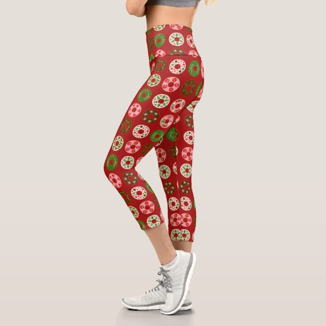 Christmas Donut Holiday Treat Pattern Capri Leggings (Left)