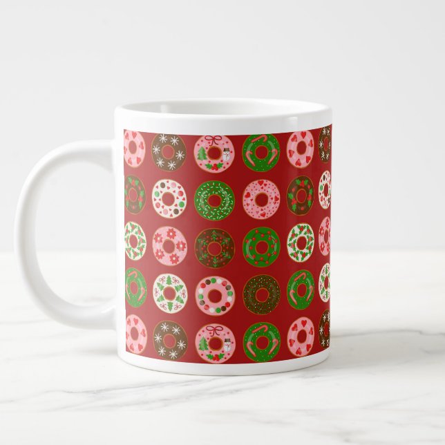 Christmas Donut Holiday Treat Pattern Giant Coffee Mug (Left)