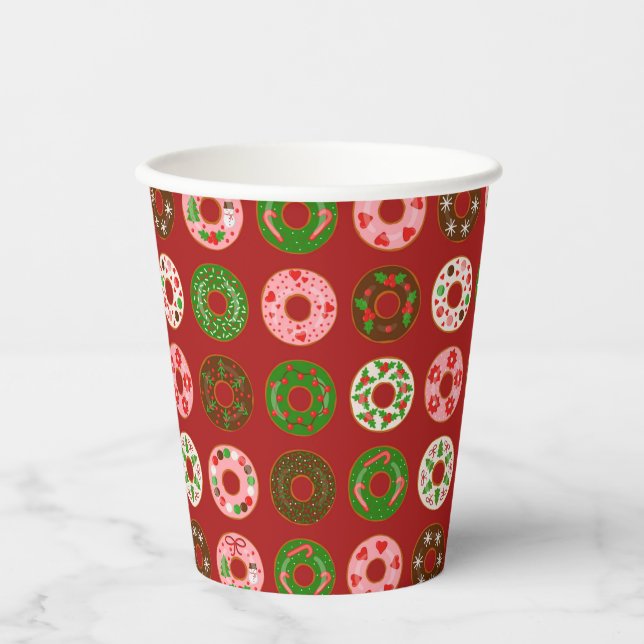 Christmas Donut Holiday Treat Pattern Paper Cups (Front)