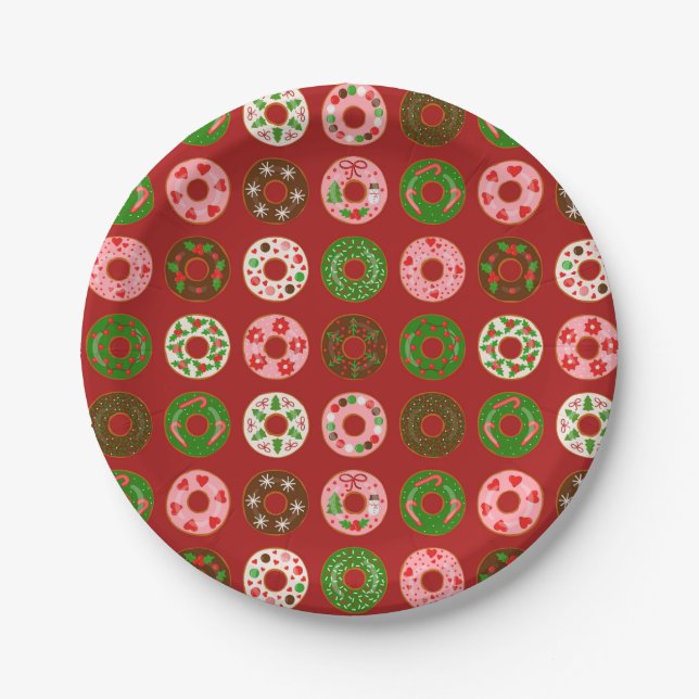 Christmas Donut Holiday Treat Pattern Paper Plates (Front)