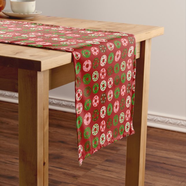 Christmas Donut Holiday Treat Pattern Short Table Runner (In Situ)