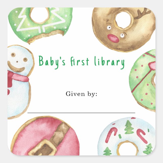 Christmas donuts cookies - Baby's first library Square Sticker (Front)