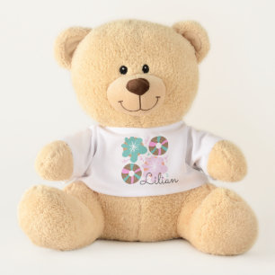 Christmas Donuts Pink Name Teddy Bear