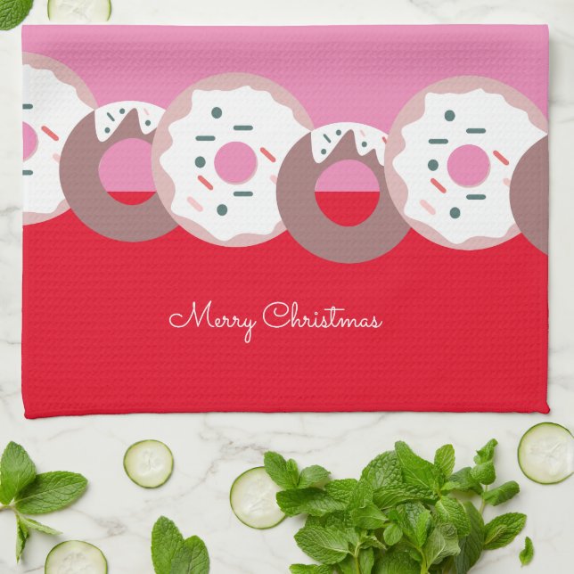 Christmas Donuts Sprinkles Bakery  Merry Christmas Kitchen Towel (Folded)