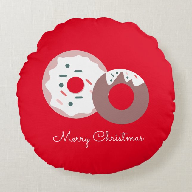 Christmas Donuts Sprinkles Bakery  Merry Christmas Round Pillow (Front)