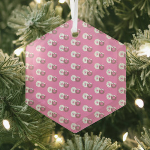 Christmas Donuts Sprinkles Bakery  Pink  Glass Ornament