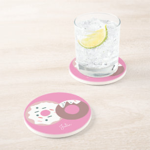 Christmas Donuts Sprinkles Bakery Pink Name Coaster