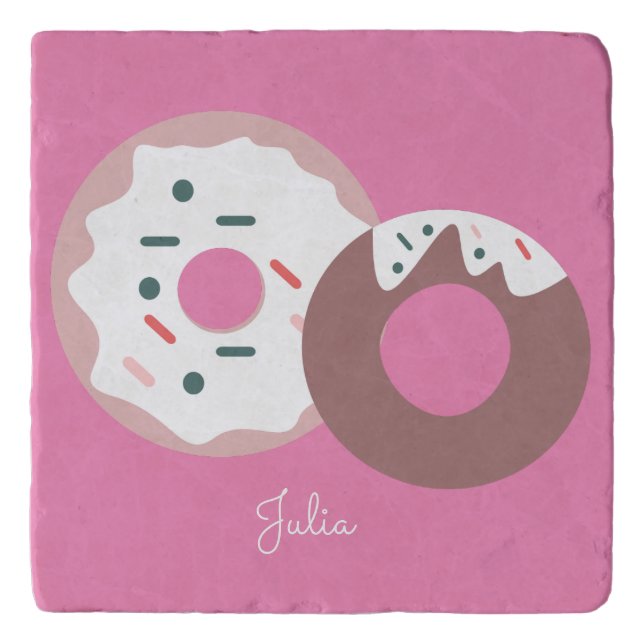 Christmas Donuts Sprinkles Bakery  Pink  Name  Trivet (Front)