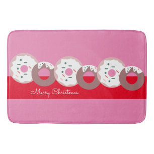 Christmas Donuts Sprinkles Bakery Pink Red Bath Mat