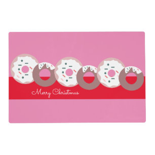 Christmas Donuts Sprinkles Bakery Pink Red Placemat