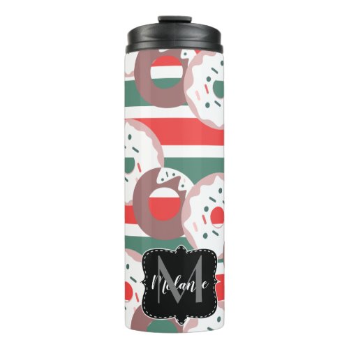 Christmas Donuts Sprinkles Frosted Monogram Name Thermal Tumbler