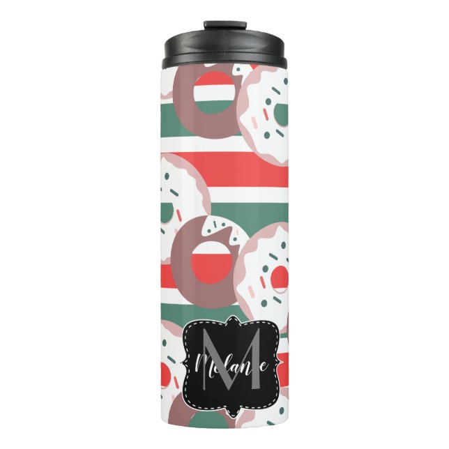 Christmas Donuts Sprinkles Frosted Monogram Name Thermal Tumbler (Front)