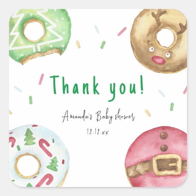 Christmas donuts Thank you baby shower  Square Sticker (Front)