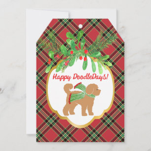 Christmas Doodle Dog Red Plaid Personalized Card