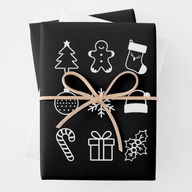 Christmas Doodle Gingerbread Tree Candy Xmas Wrapping Paper Sheets (In situ)