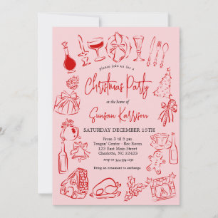 Christmas Doodle Invitation, Christmas Dinner Invitation