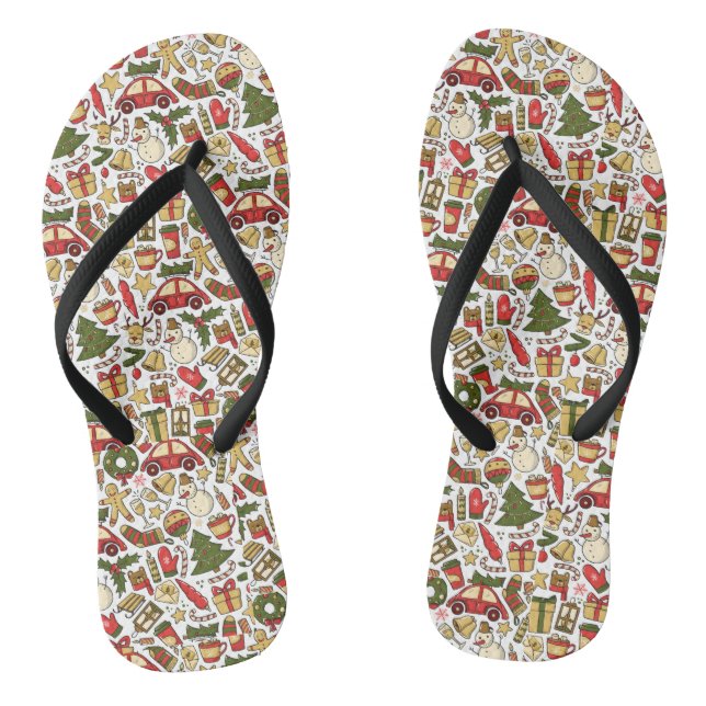 Christmas Doodle Pair of Flip Flops (Footbed)