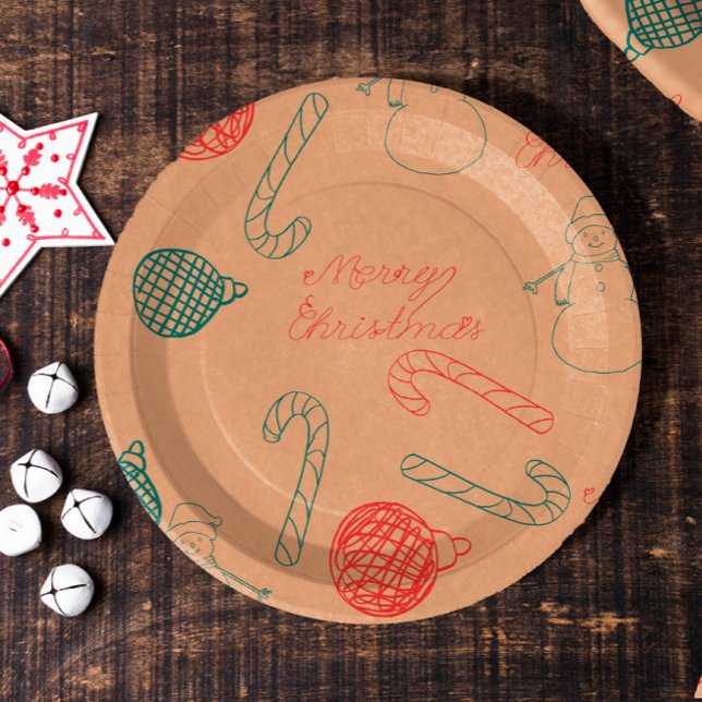 Christmas Doodle Pattern | Snowmen, Trees & Candy  Paper Plates (Creator Uploaded)