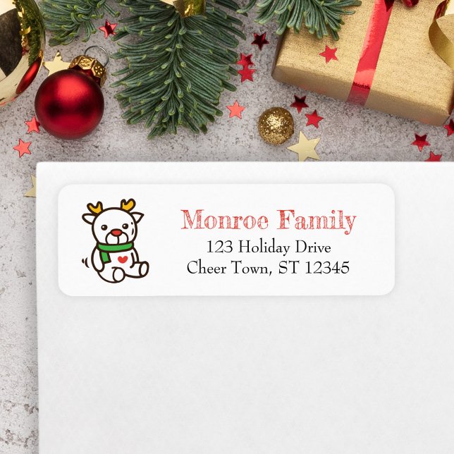 Christmas Doodle, Reindeer toy Label (Cute Reindeer Address Label for Christmas Cards)