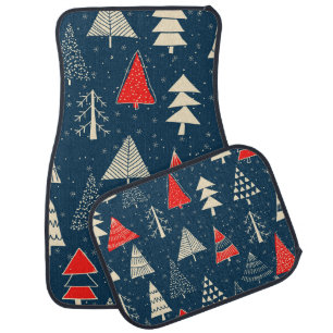 Christmas doodle trees, seamless winter pattern. car floor mat