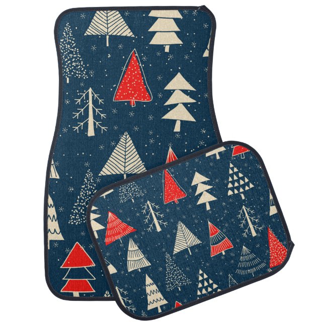 Christmas doodle trees, seamless winter pattern. car floor mat (Set)
