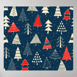 Christmas doodle trees, seamless winter pattern. poster