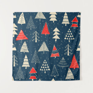 Christmas doodle trees, seamless winter pattern. tapestry